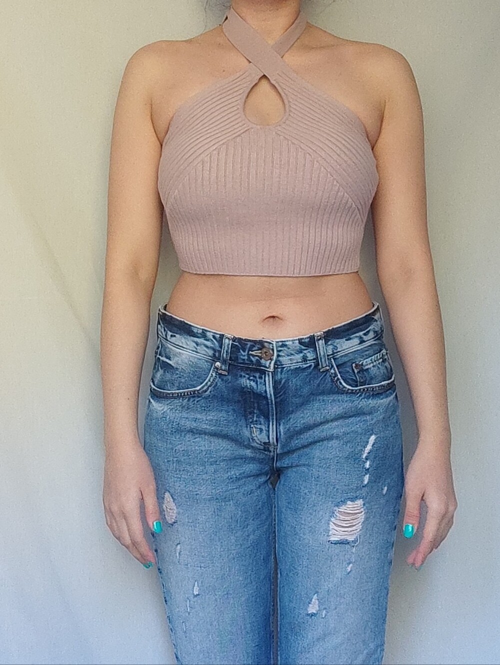 Dynamite Beige Tie Neck Halter Top